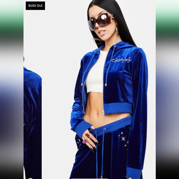 Dolls Kill Horoscopez Blue Velvet Capricorn Tracksuit S/M - Picture 4 of 7